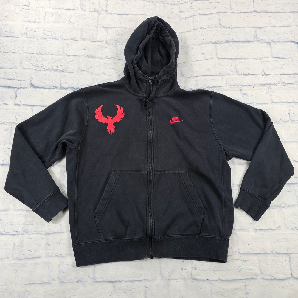 Nike Full Zip Hoodie Mens Medium Black Red Phoenix Graphic BV2645-015 Sweatshirt